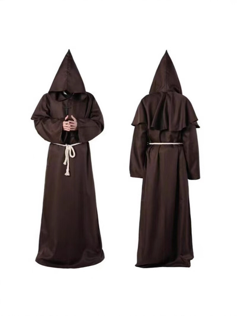 Medieval Monk Costume Wizard Priest Cosplay Costume Halloween Grim Reaper Robe Cosplay Role-Playing Costume