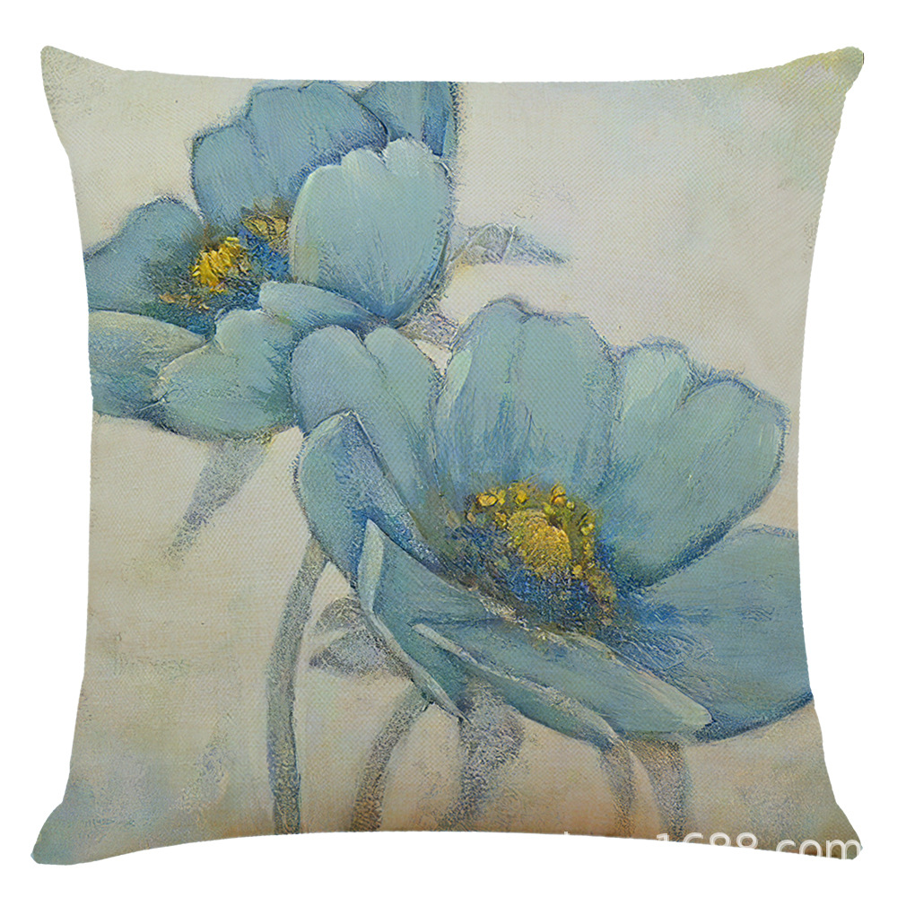 Amazon New Green Plant Cotton and Linen Pillow Case Car Pillow Cushion Sofa Cushion Linen Pillow