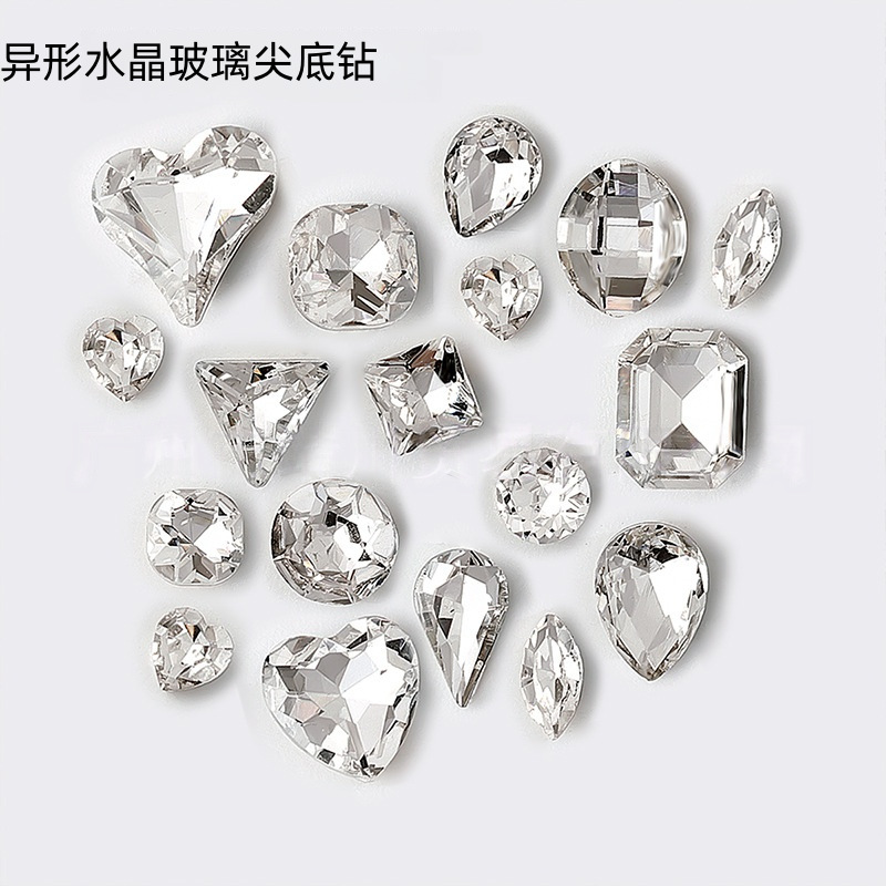 Special-Shaped Crystal Glass White Full Model Pointed Bottom Glass Diamond DIY Manicure Bags Clothing Diamond Stickers Decorative Accessories