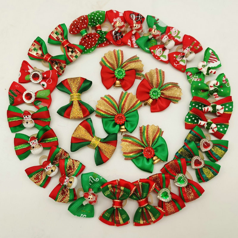 Рождественская серия аксессуаров для волос домашних животных, заколки, резинки, банты