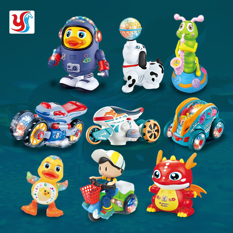 Кросс-бордер Douyin электрическая космическая утка закрученный жук вращающийся дрифт мотоцикл универсальная трюковая деформация машина звуковая и световая игрушка