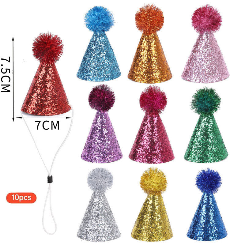 Cross-border cat festival birthday hat dog pet party decoration glitter colorful fur ball hat manufacturers wholesale