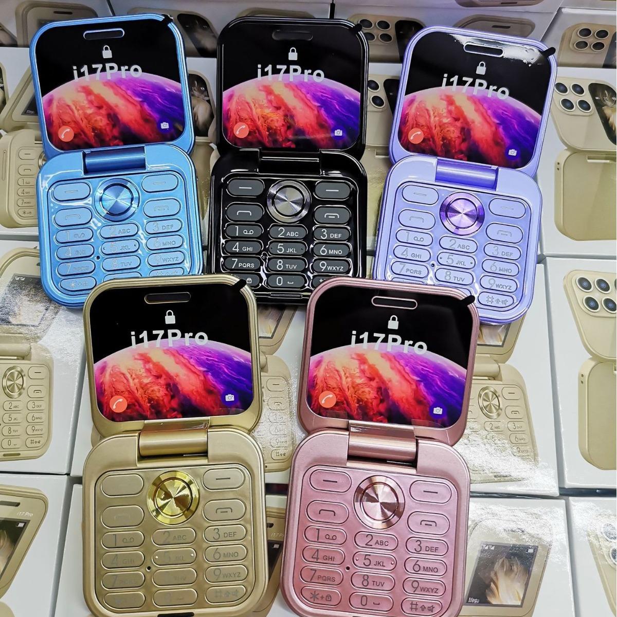 Cross-border hot selling i17pro small mobile phone elderly machine flip double card double standby large volume font elderly machine wholesale