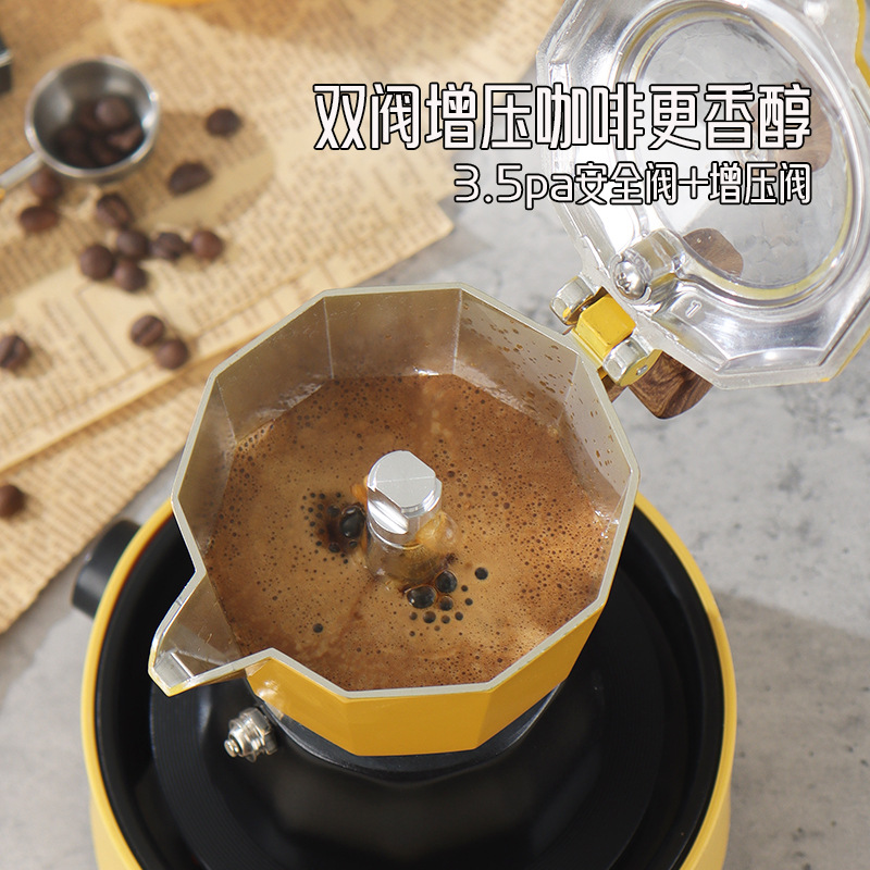 New Double-Valve Moka Pot Coffee Maker for Home Use, Small Hand-Cranked Espresso Machine Outdoor Set