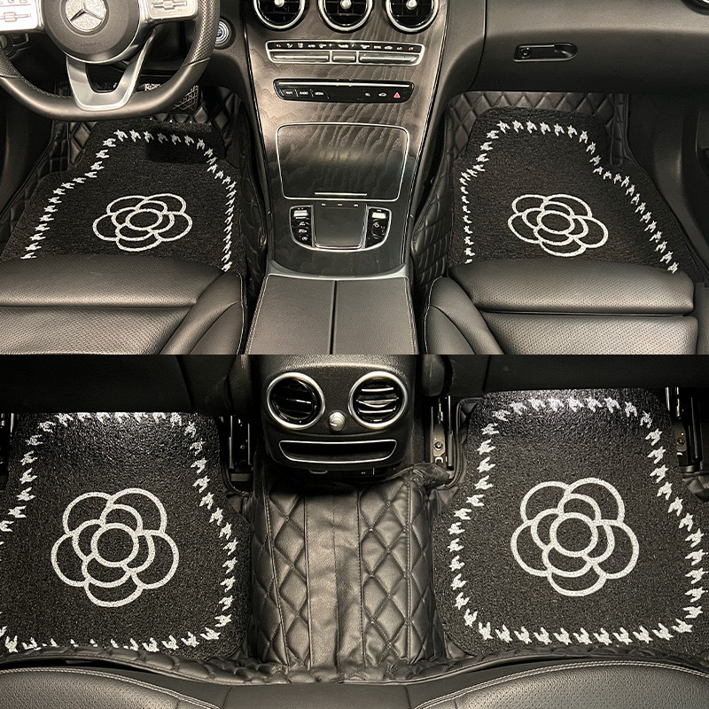 Car universal silk ring foot mat black and white simple stain-resistant anti-slip mat easy to care can be cut to protect the car mat