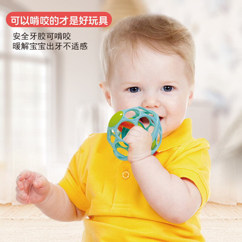 Infant hand-held ball can be bitten can be boiled toys early education puzzle large hole rattle hand-held soft rubber ball wholesale