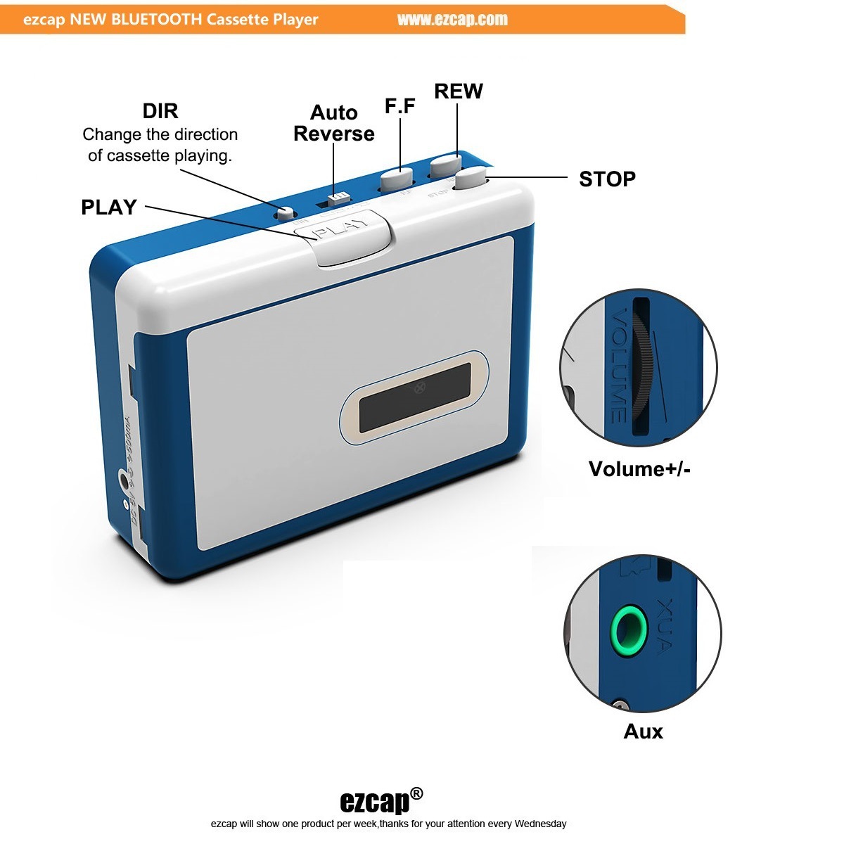 ezcap215 Bluetooth cassette player tape player with automatic tape turning cassette player Walkman creative gifts