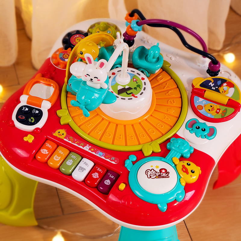 Yellow Duck Baby Multifunctional Game Table Building Blocks Table Children's Educational Baby Toys Early Education One-year-old Gift Cross-Border