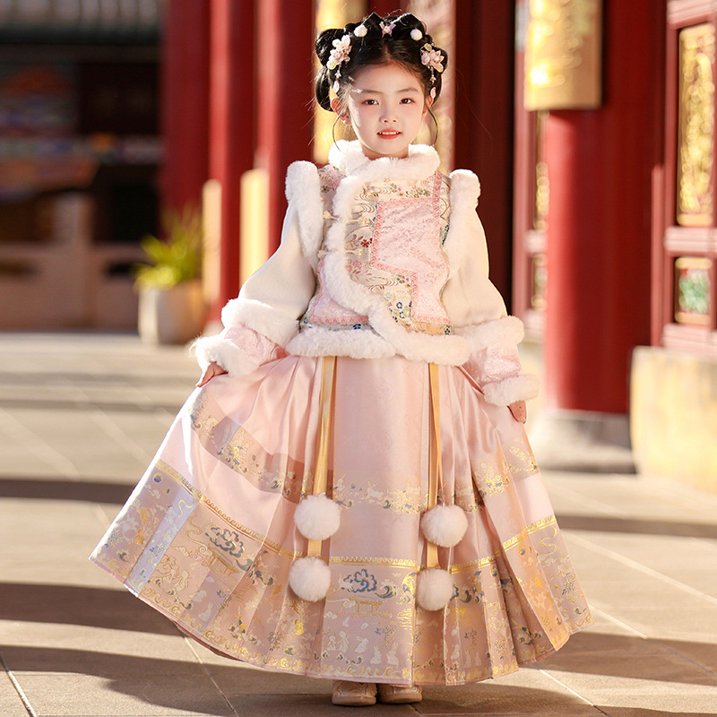Girls' Hanfu Set Traditional Style Princess Dress Winter 2025 New Children's Gege Outfit Hanfu Winter Style