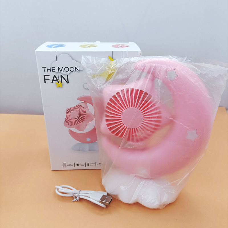 New USB small fan wholesale small fresh Crescent DIY desktop charging fan with light desktop small fan