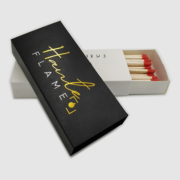 High-End Customized Black Card Bronzing Black Stem Colorful Head Advertising Match Box Hotel High-End Aromatherapy Candle Matches