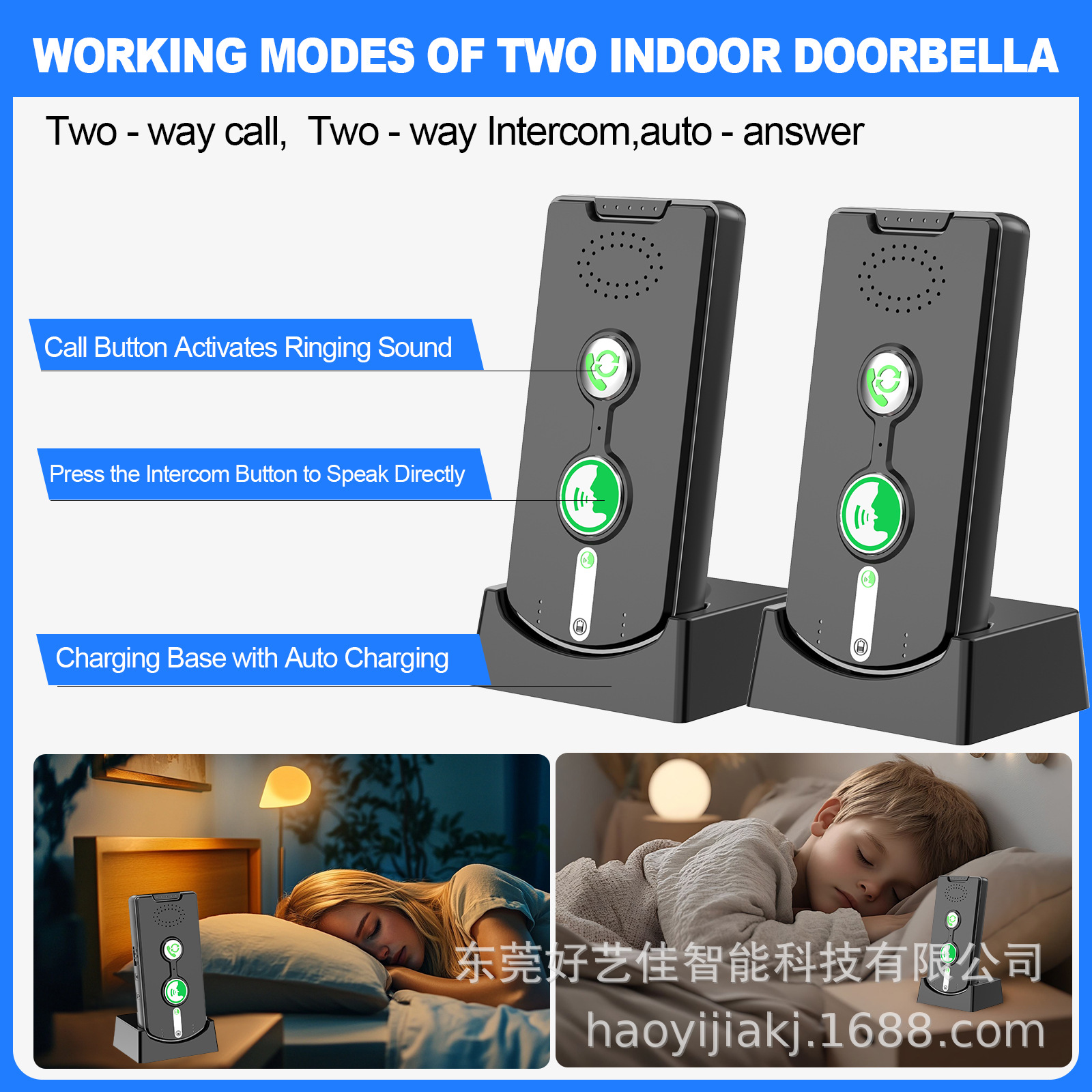 Cross-Border Wireless Voice Intercom Doorbell Pager Home Wireless Doorbell Elderly Bedside Doorbell Wholesale
