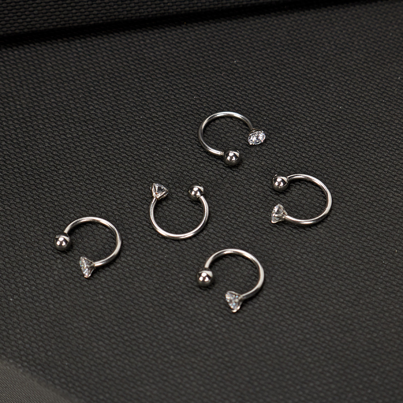 AAAAAA 3mm claw round zircon earrings stainless steel body puncture C word nose ring jewelry manufacturers direct supply