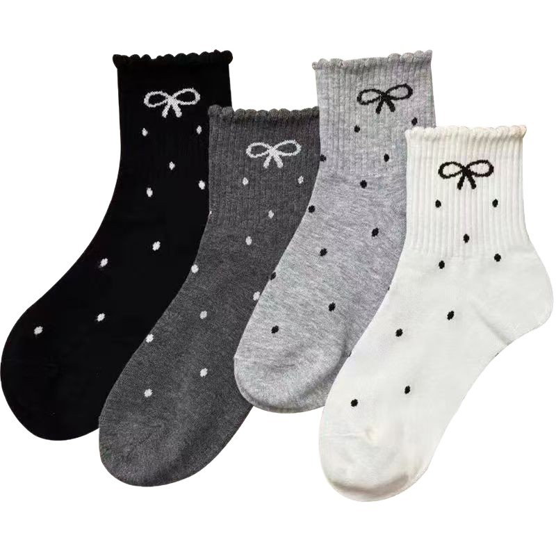 Polka Dot Lace Bow Autumn and Winter New Slouch Socks Student Ins Trendy Long Socks Japanese Style Internet Celebrity Mid-Calf Women's Socks