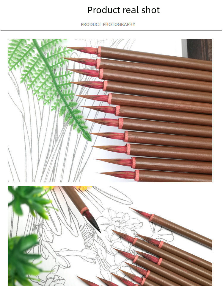 Small red hair hook writing brush Chinese painting thin gold calligraphy student small regular script fine pen leaf band drawing edge warp Hook pen