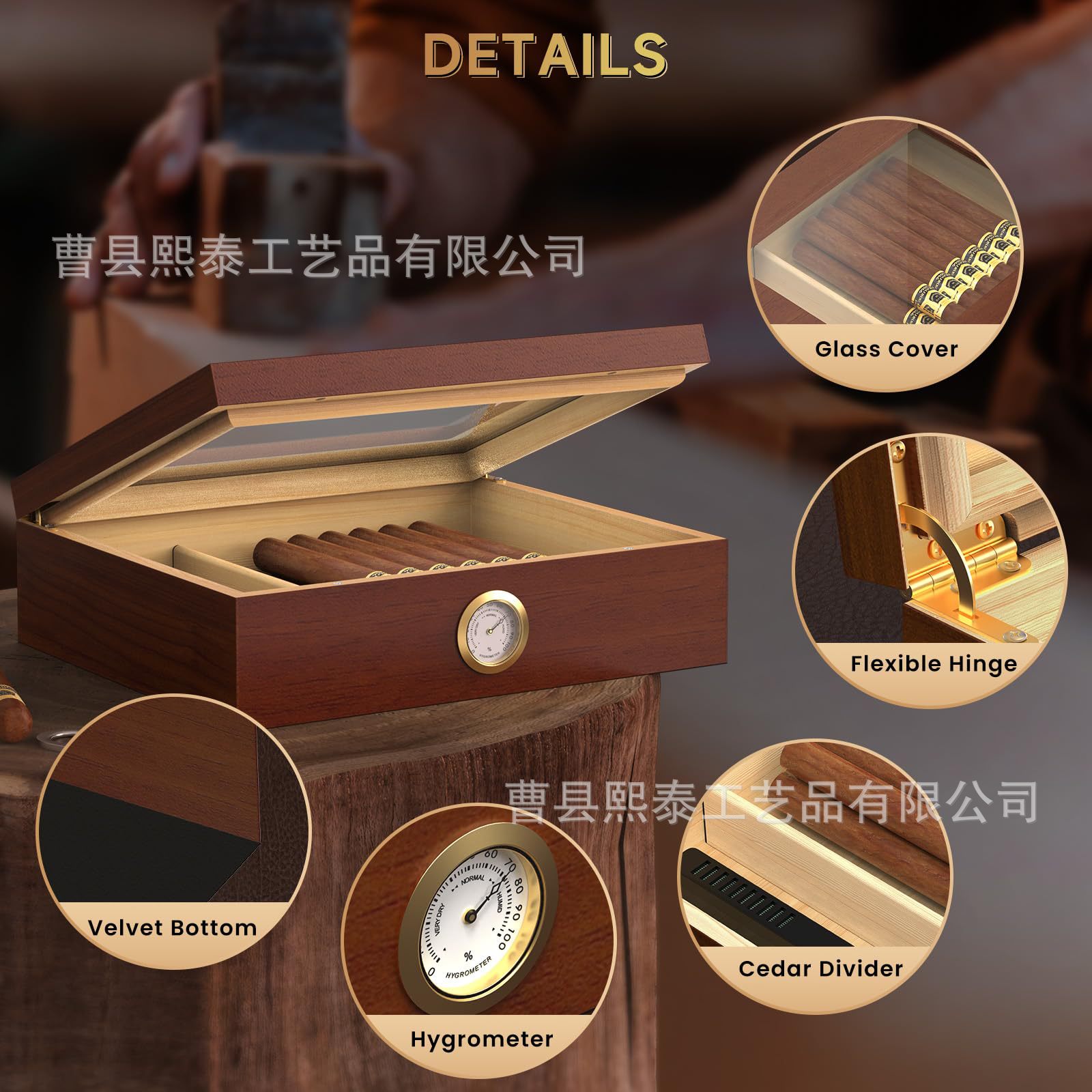Wooden Cigar Humidor Wholesale Transparent Cover Wooden Cigar Storage Box Solid Wood Cigar Collection Box Factory Direct Supply