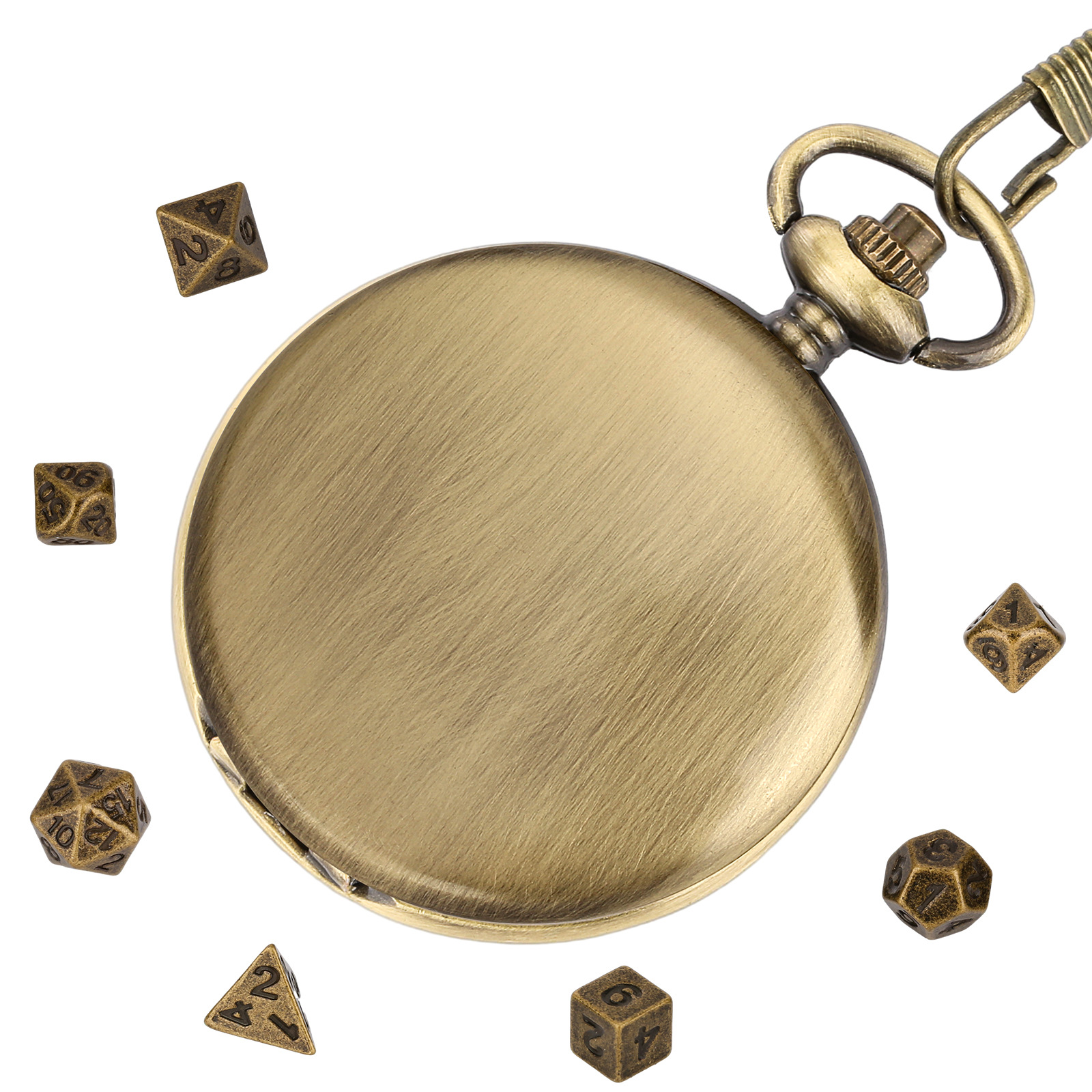 2024 new best selling DND dice bronze two-sided light pocket watch case thick waist chain-factory in stock direct sales