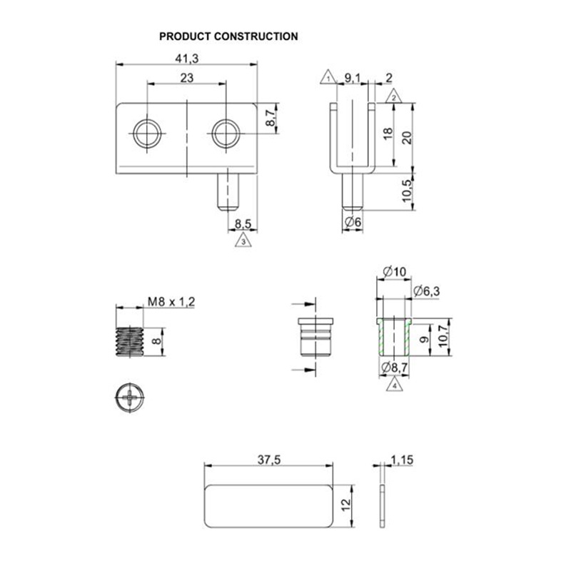 The upper and lower hinges of the glass door can clip 8mm chrome-plated cabinet door shaft glass door shaft
