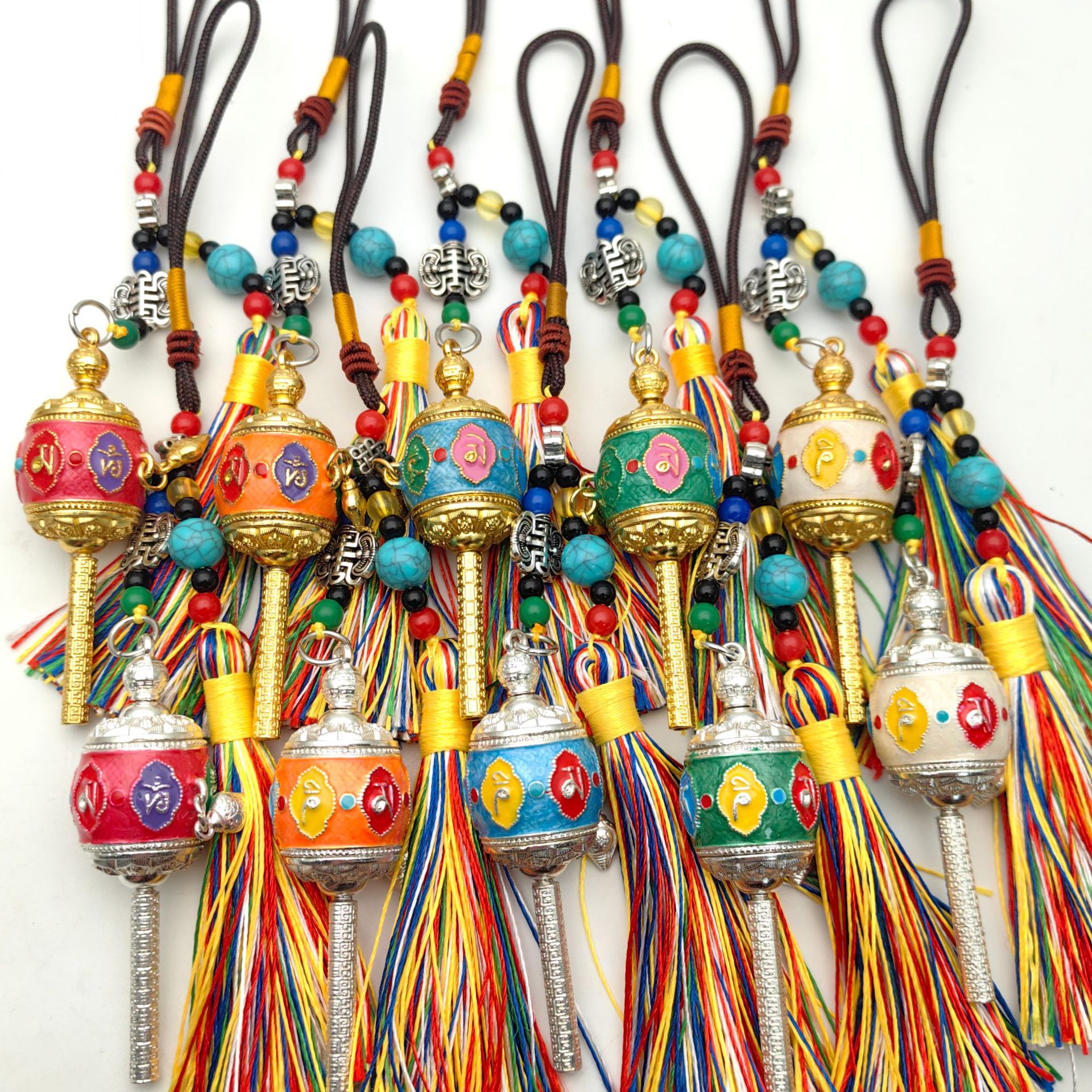 Окрашенное молитвенное колесо из сплава Xizang, маленький барабан, тантрическая подвеска, оптовая поставка