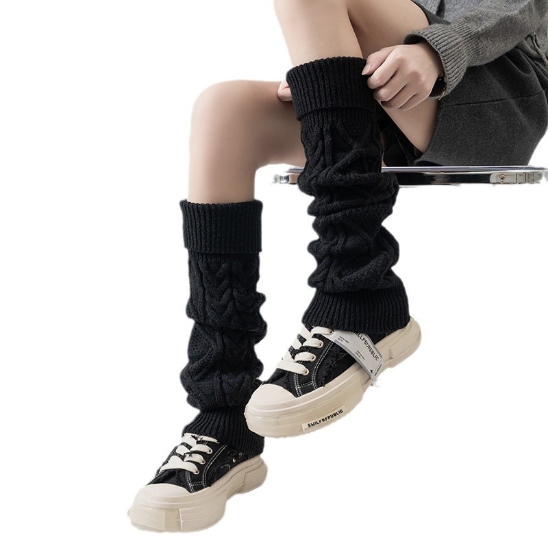 Korean Dongdaemun Socks Women's Long Tube Boss Lady's Same Style Wool Knitted Sock Covers Leg Covers Thickened Calf Pile Socks