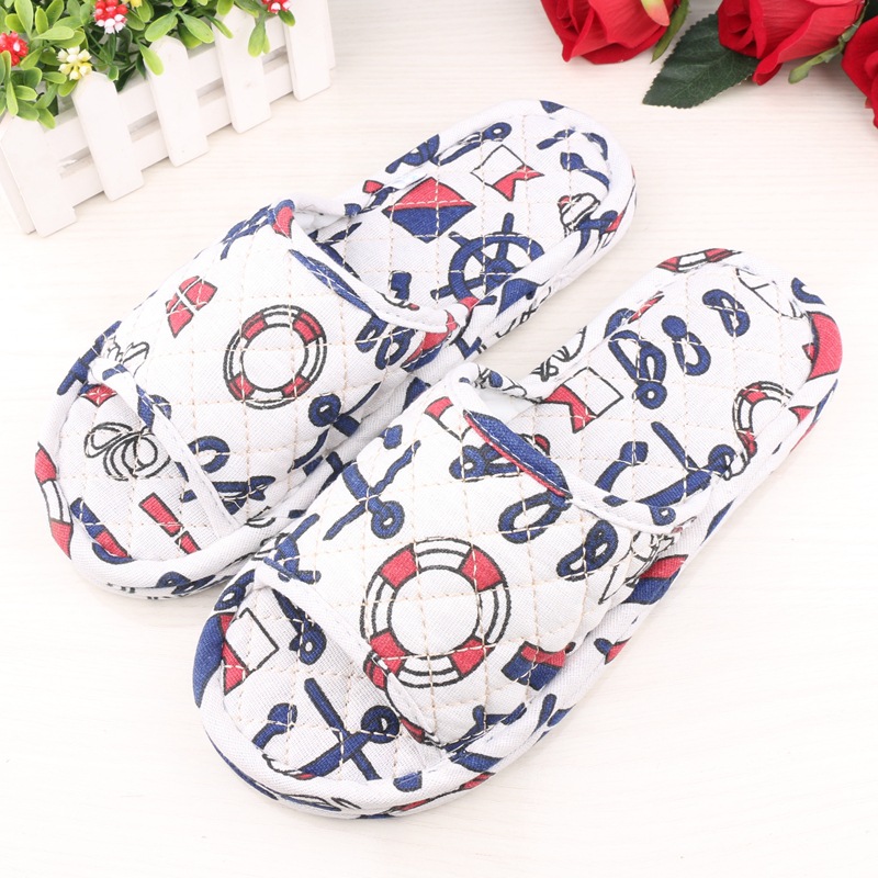 Three-layer thickened fabric cloth bottom couple's home indoor wooden floor slippers rubber bottom Four Seasons men's and Women's Open slippers