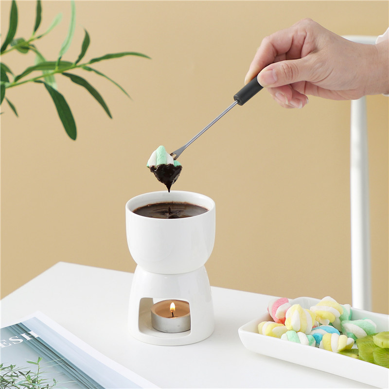 Ready-Made Ceramic Chocolate Fondue Pot DIY Haagen-Dazs Ice Cream Fondue High-Temperature Resistant Melting Pot with Lid