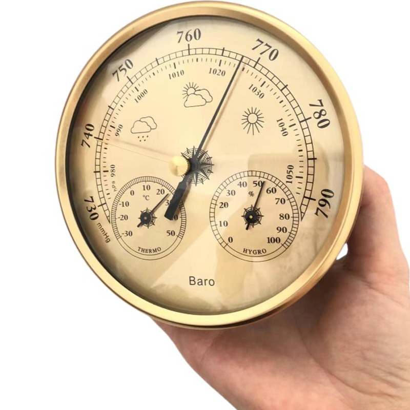 Cross-Border New Product 130mm Three-In-One Weather Station Thermometer Hygrometer Barometer Multi-Functional Sunny and Rainy Watch