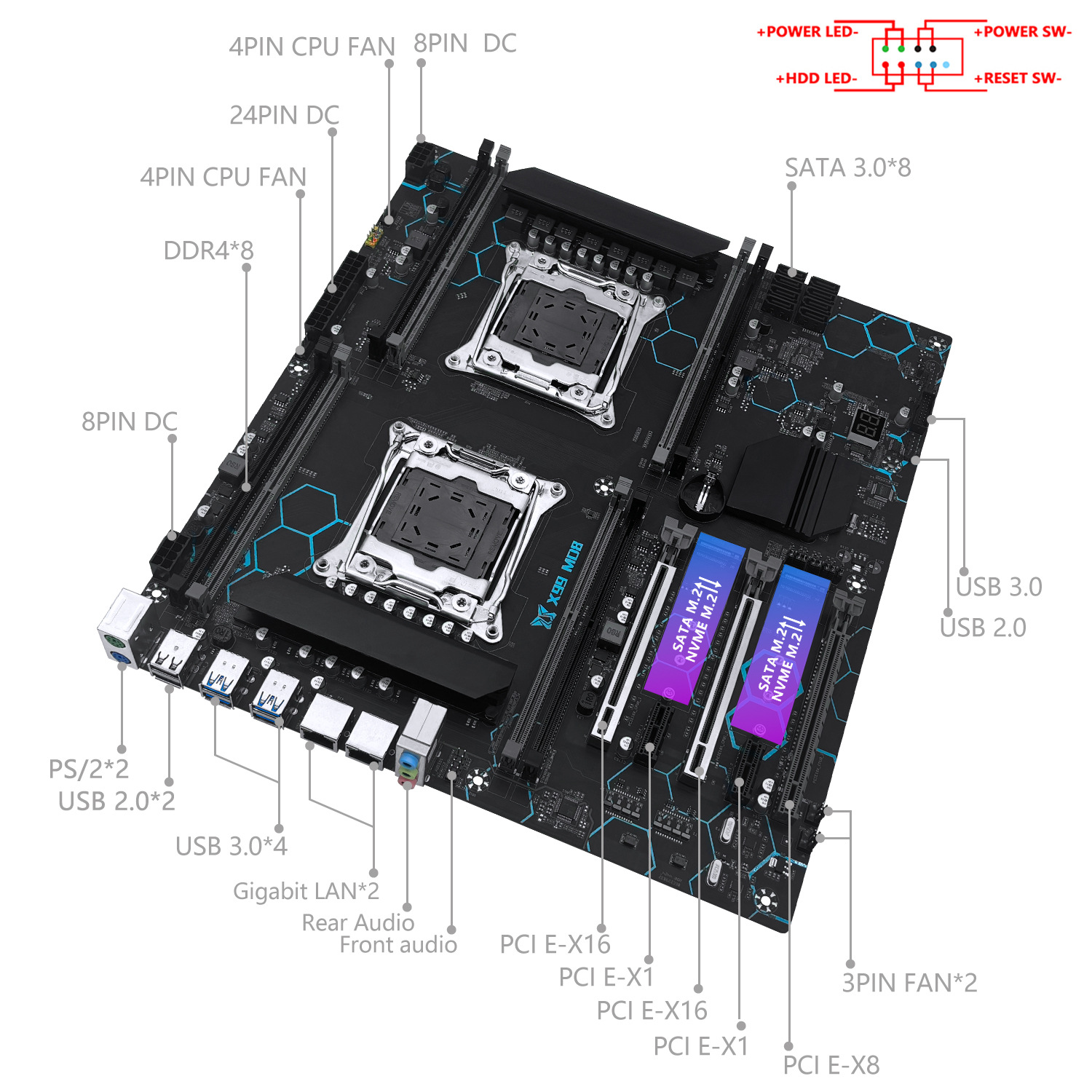 MACHINIST X99-MD8 Dual-way motherboard DDR4 PCIE X16*2 EATX