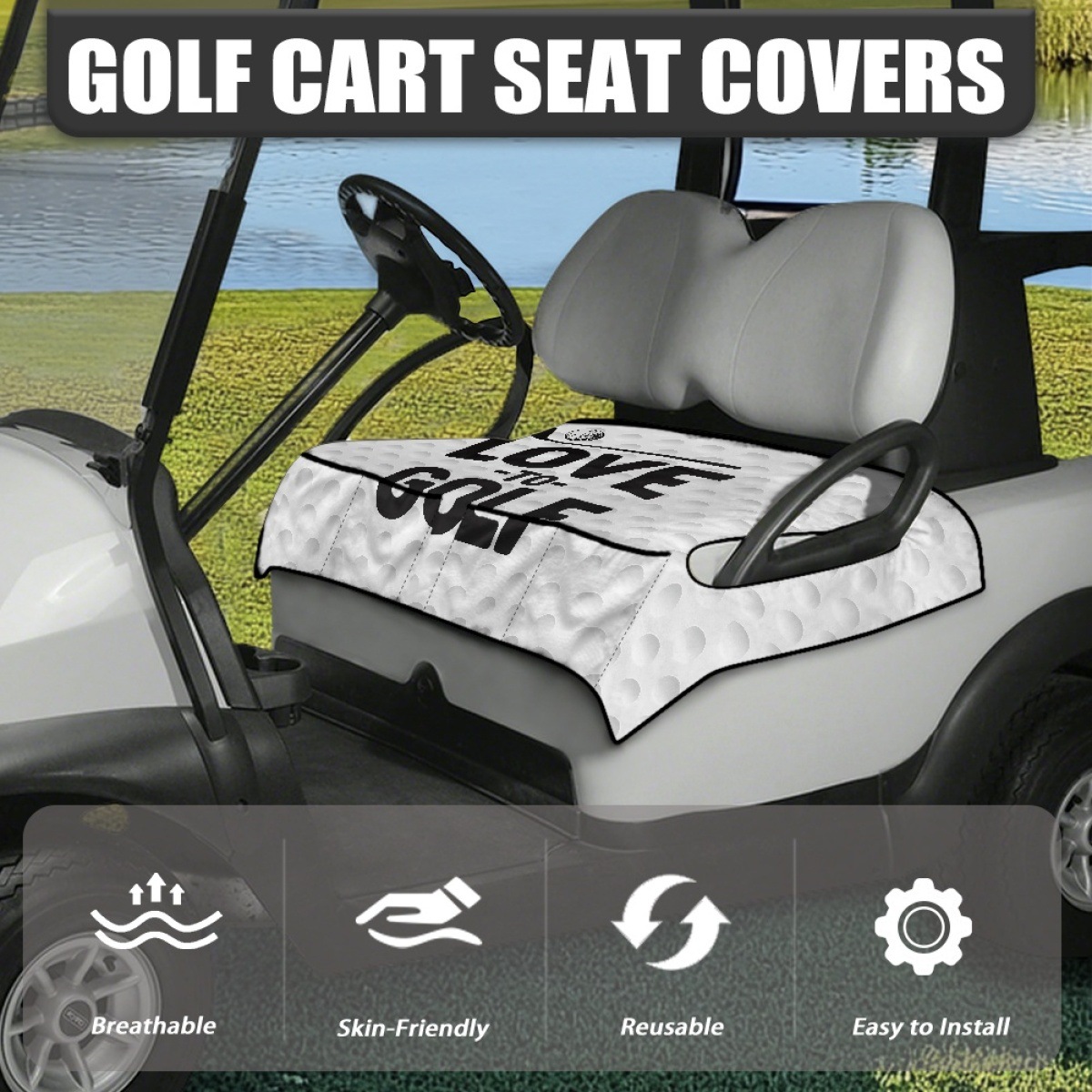 Love to Golf Printed Golf Cart Seat Cushion Cover Amazon Best Selling Golf Cart Seat Cover with Flap Pocket Pantss