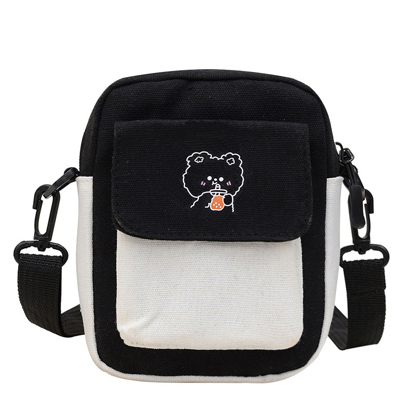 Canvas Bag Women's 2024 New Japanese Style Cute Canvas Shoulder Bag Instagram Style All-match Contrast Color Student Trendy Crossbody Bag