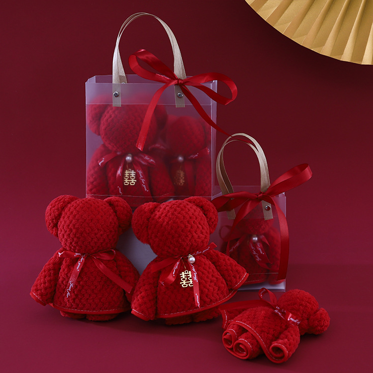 Wedding creative bear towel wedding companion gift bridesmaid red wedding gift gift box logo wholesale