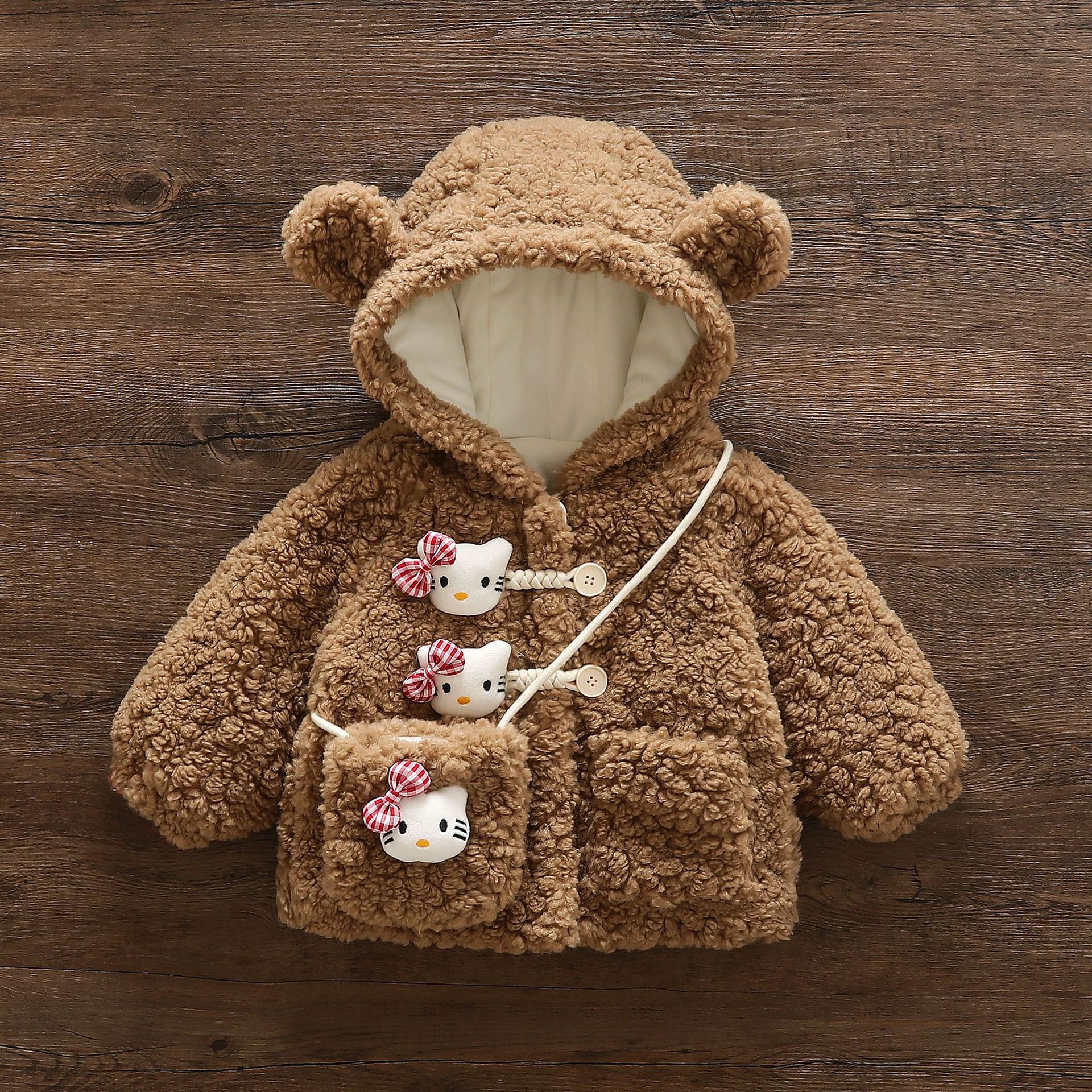 W328 Girls' Pink Fashionable Velvet Jacket Baby Winter Clothing Kidsren's Korean Style Stylish Quilted Hooded Winter Kidsren's Clothing