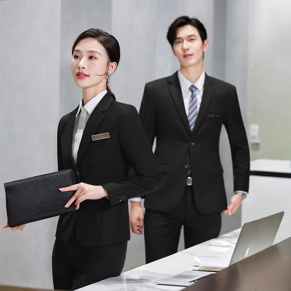 Двубортный бизнес-костюм для мужчин и женщин, аналогичный стиль для студентов колледжей, черный костюм, форменный пиджак для страховых специалистов, рабочая одежда