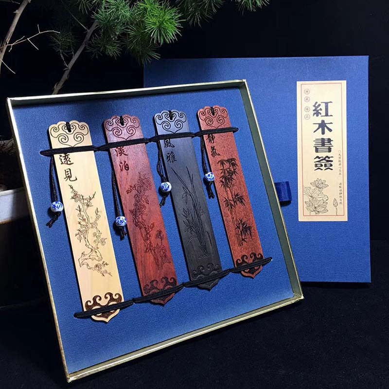Chinese Style Engraved Gift Cut Out Chinese Style Souvenir Logo Wooden Bookmark Classical High-End Exquisite Gift Box Practical