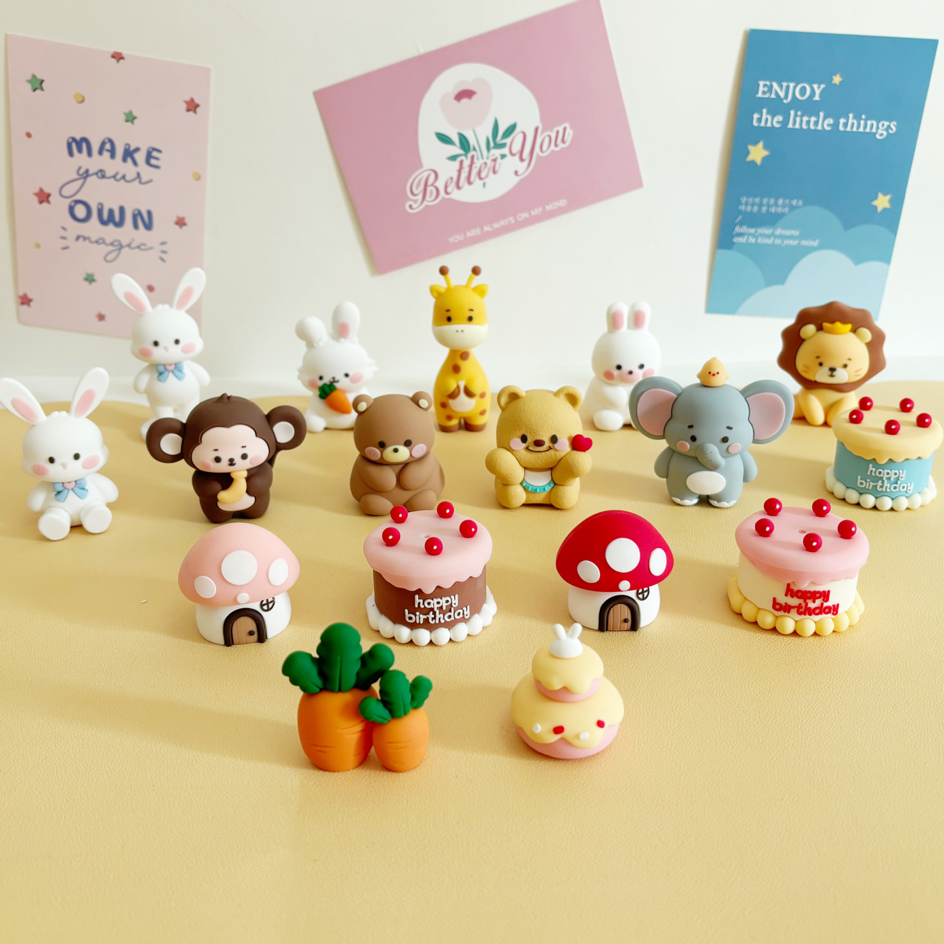 Creative Cartoon Baking Birthday Standing Forest Animal Soft Glue Ornaments Plug-In Cake Decoration Kidsren's Doll Radish