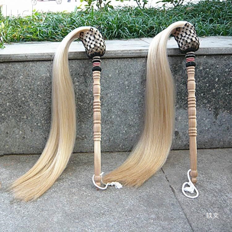 Handmade Wudang Tai Chi Practice Dusting Tool, Martial Arts Duster, Buddhist Dusting Instrument, Taoist Peach Wood Handle Fitness Real Horse Tail