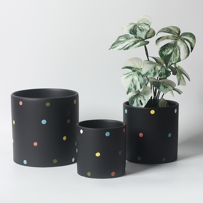 New Scandinavian Ins Cream Style Cute Colorfulful Polka Dot Cactus Potted Orchid Indoor Straight Flower Pot Ceramic Pot