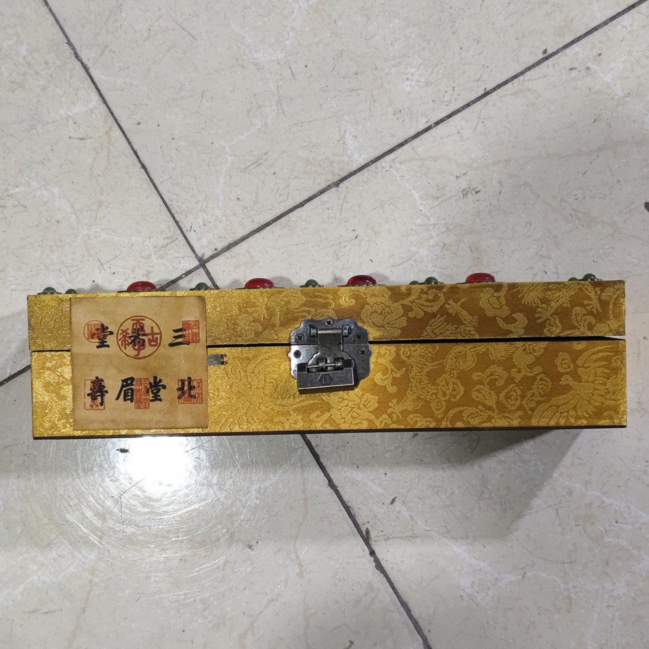 Yellow Beaded Brocade Box Wooden Box Blind Box Calligraphy and Painting Antique Crafts Antique Calligraphy and Painting Collectibles