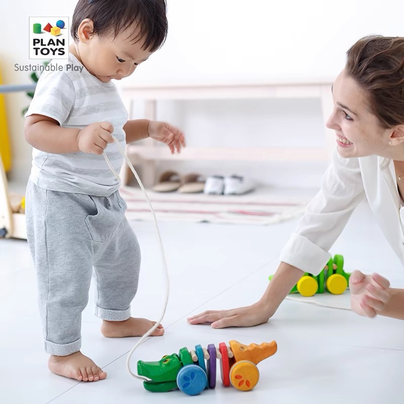 Plantoys Crocodile Kidsren's Toy Baby Drag Toddler Wooden Pull Rope Traction Rope Crawling Baby Gift