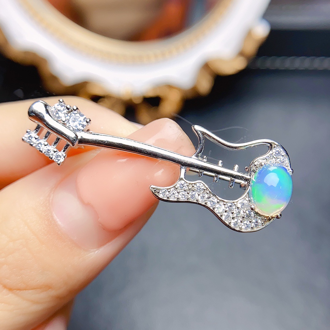 Factory Wholesale Popular Natural Opal Brooch S925 Silver Inlaid Main Stone 5*7 Hot Selling European and American Drop Shipping