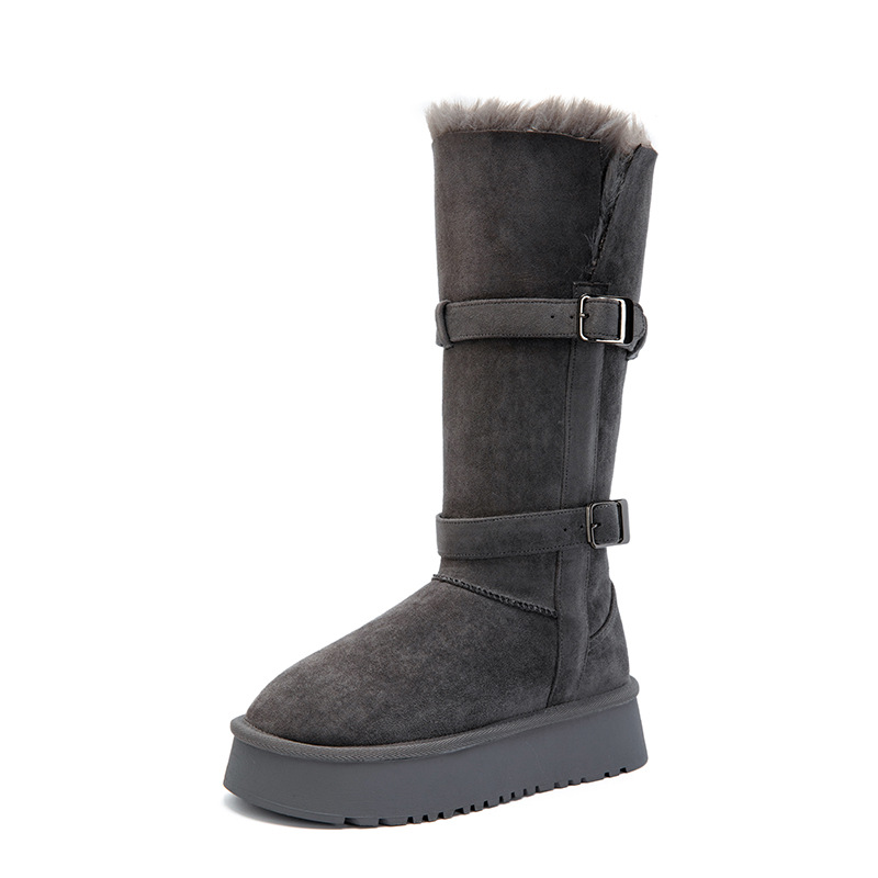 2025 Autumn/Winter New Style Two-Way Wear Thickened Long Boots with Belt Buckle, Fleece-Lined Warm Cotton Shoes, Thick-Soled Snow Boots for Women