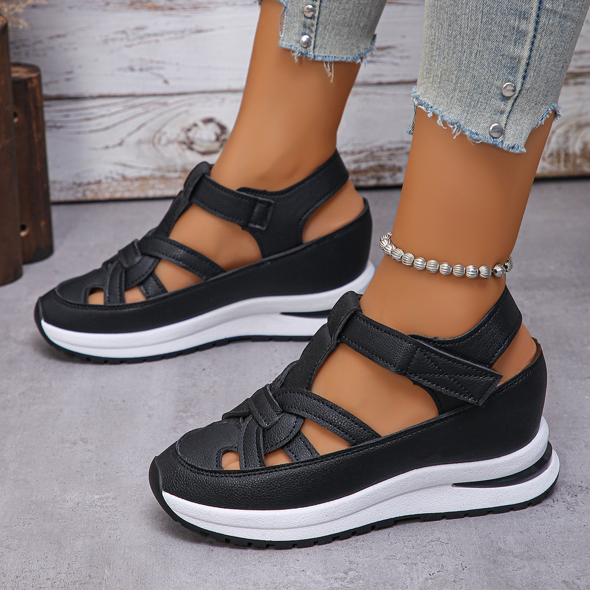 Cross-border Trade plus size Sandals Women's 2025 Spring New European and American Wedge Roman Velcro Women's Shoes 43 Size