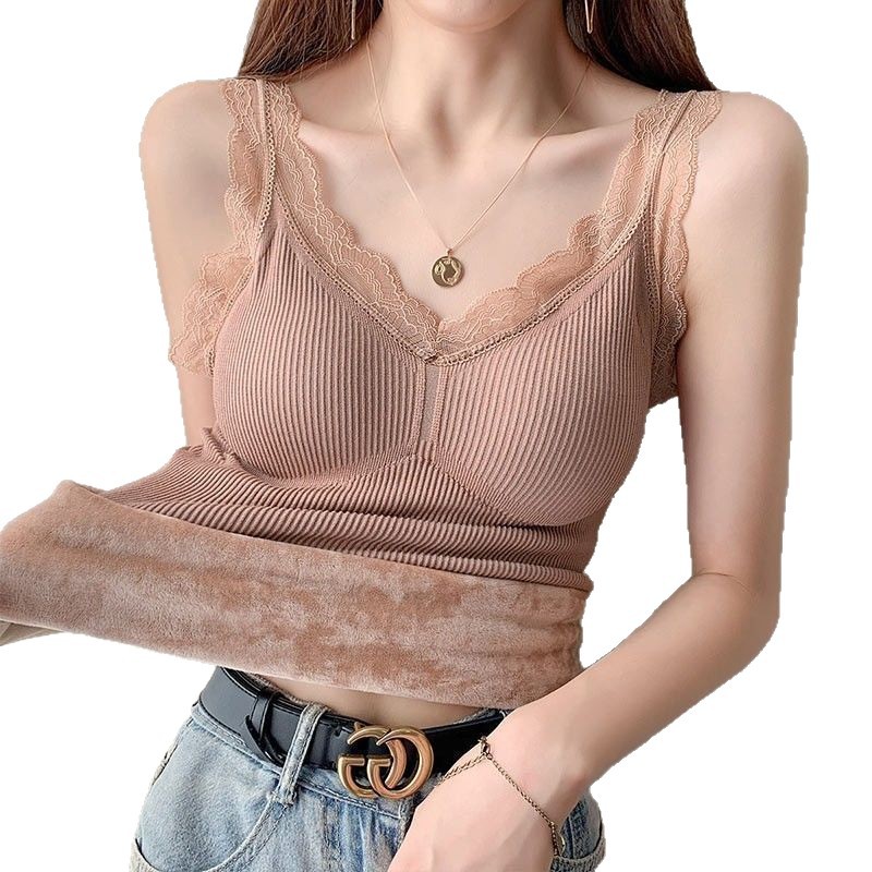 Cross-Border Foreign Trade Popular Warm Camisole Women's Autumn and Winter Thickened Inner Layering Lace Heating Seamless Base Layer