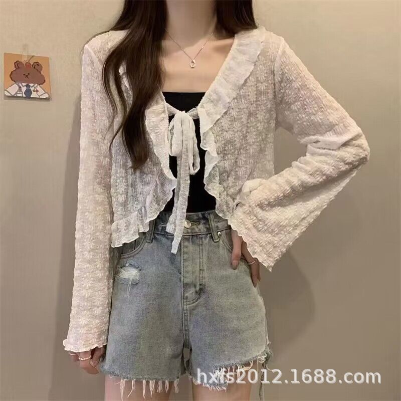 Spring New French Style Gentle Style Ruffled Lace Cardigan Jacket Beautiful Chic Short Western Style Top