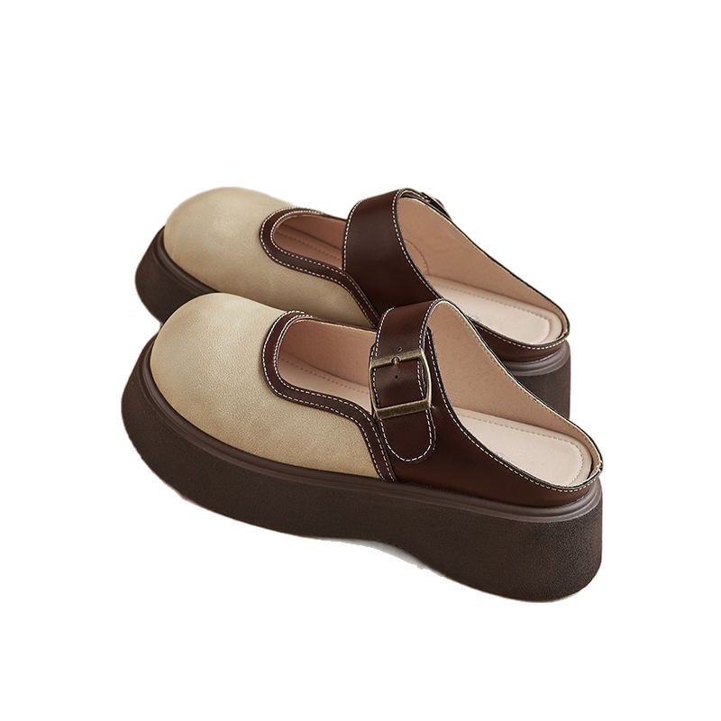 Baotou Half Slippers Outer Wear Lazy Shoes 2025 Spring and Summer New Thick-Soled Casual Fashion Versatile Sandals Women's Slippers