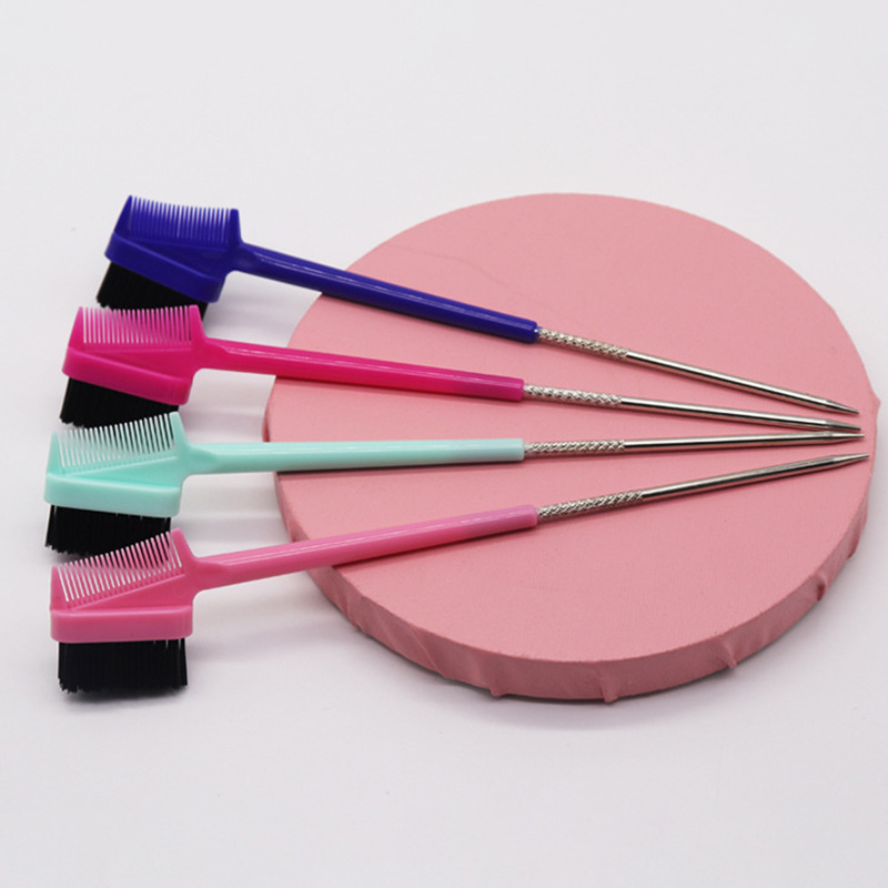 Cross-border double-headed steel needle eyebrow brush broken hair comb hairline steel needle comb eyebrow brush highlighting dual-purpose pointed tail needle eyebrow comb