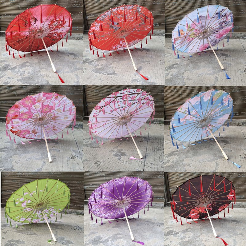 Chinese Style Silk Umbrella Antique Hanfu Photography Tassel Umbrella Ancient Coat Umbrella Cyber Celebrity Prop Umbrella Classical Dance Oil Paper Umbrella
