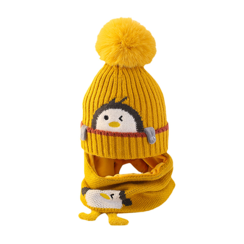 Baby Hat Autumn and Winter Baby's Wool Hat Boys and Girls Cute Super Cute Scarf One-piece Warm Children's Wool Hat