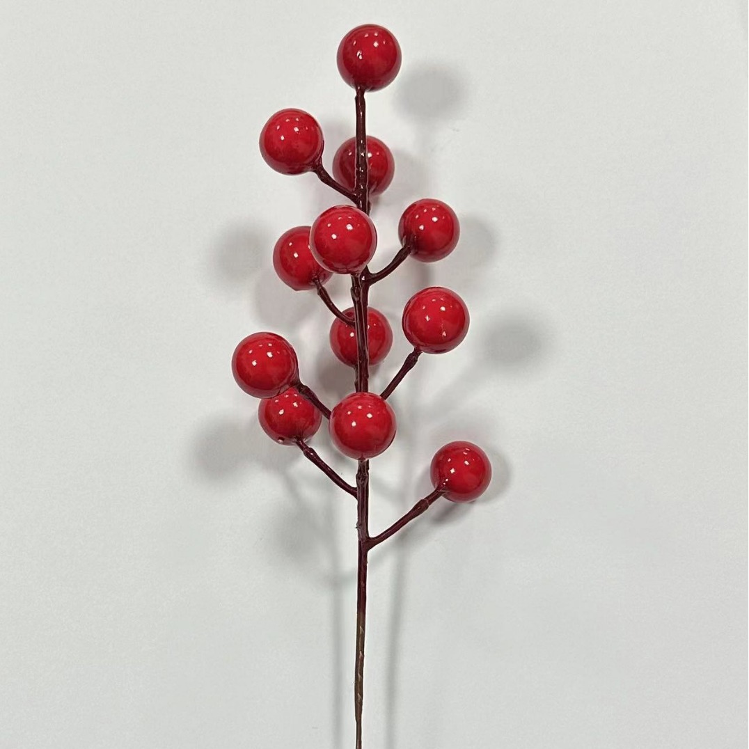 Artificial Plant Christmas Red Fruit Foam Berries 12 Red Fruit Bunches Prosperity Fruit Fortune Fruit Decorative Green Plant