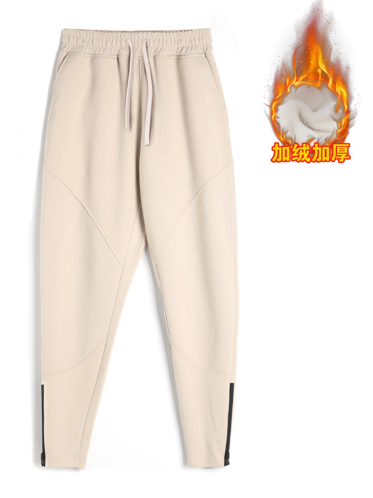 Winter men's stitching outdoor casual fleece-lined sweatpants warm light mature fashion wear sports daily zipper New 2024